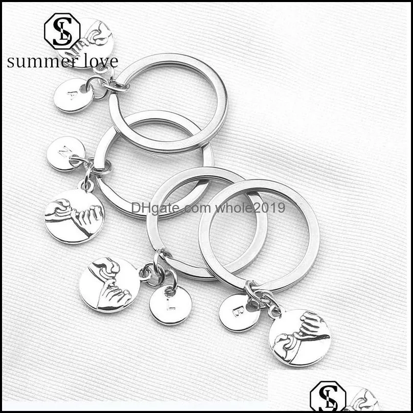 diy letter keychain love key chains rings fashion 26 initial alphabet round silver plated pull hook funny valentines day gifts