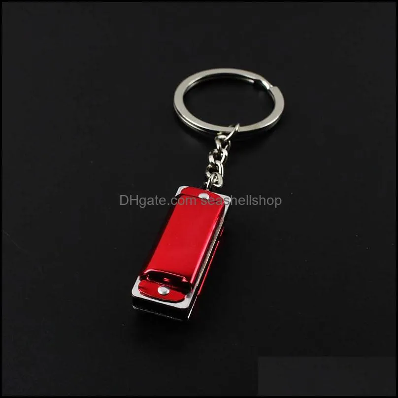 100pcs/lot metal 4 holes mini harmonica keychain children toys keyring kids gifts key chain bags mobile key rings c3