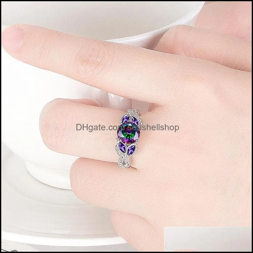 creative fashion rings colorful stone round zircon ring silverplated exquisite purple diamond marquise ring jewelry party birthday
