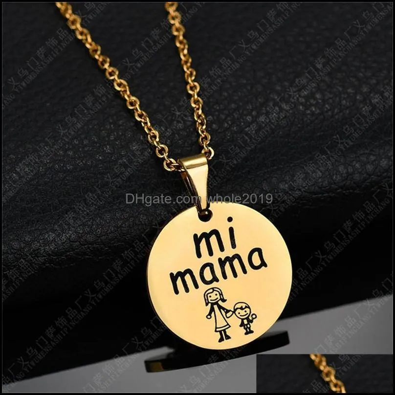 2020 mother day gift cute custom logo mi mama little girl family pendant necklace stainless steel necklace for women fashion jewelryz