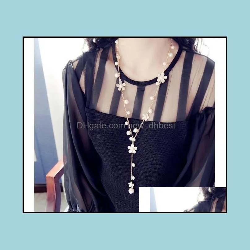 flower necklace simulated pearl jewelry tassel perlas long necklaces pendants sweater pearls necklaces dh 