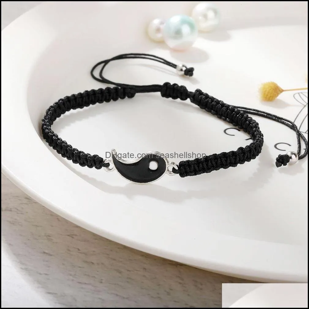 couple bracelets hematite leather cord braid chain bracelet chinese tai chi alloy pendant twopiece woven lover bangle gift