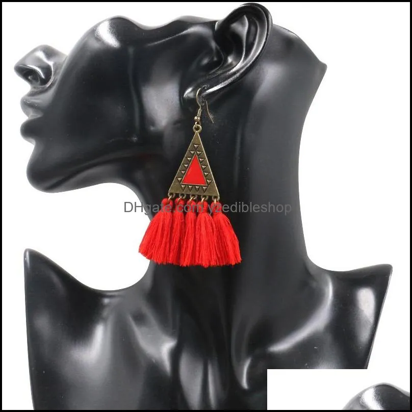 vintage triangle long tassel earrings for women bohemian ethnic colorful earring wedding party accessories charm jewelry valentines