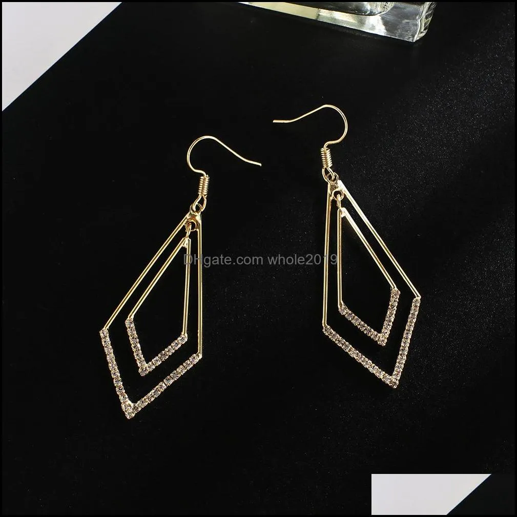 layered paved cz crystal open rhombus dangle earrings for women trendy gold filigree geometric double kite arrow drop earrings