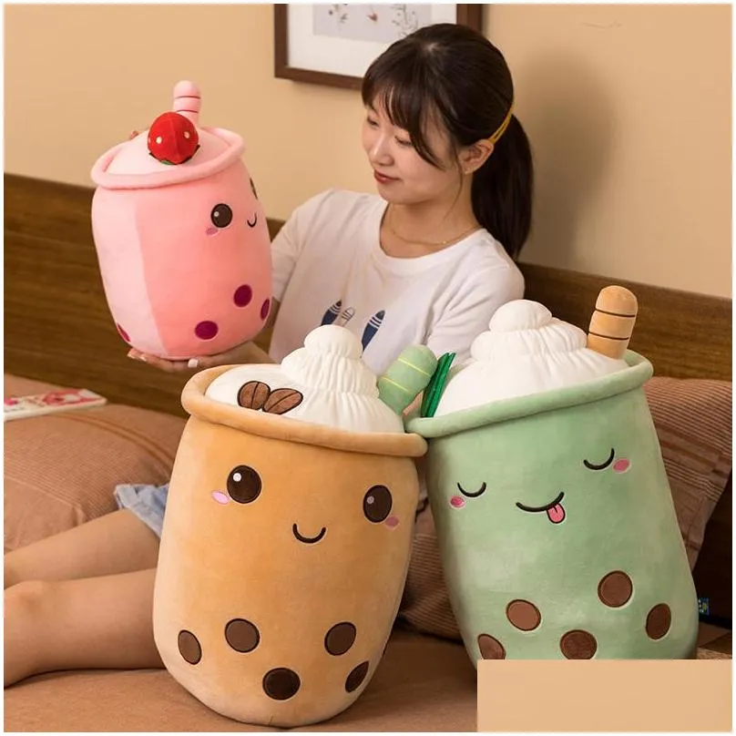 1pc boba plushies bubble tea plush toys kawaii plush cup shaped pillow real life food stuffed soft back cushion kid birthday gift