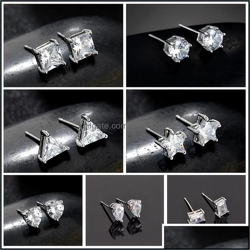 fashion love triangle star water drops round square zircon monolithic earrings 7 styles silver earring one week jwerly gift for