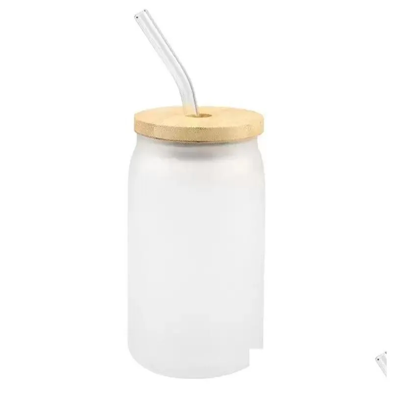 12oz 16oz 25oz mug straight blank sublimation tumblers frosted clear transparent coffee glass cup tumblers with bamboo lid and straw