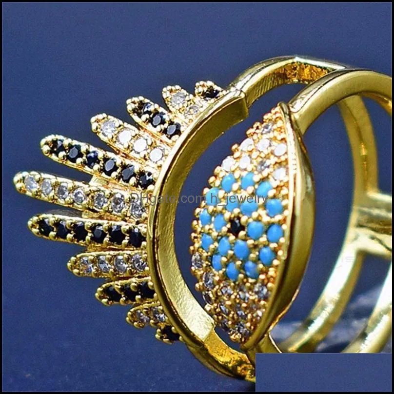 cluster rings bohemian rainbow evil eye rhinestone crown for women ladies vintage finger ring party dance jewelry gift 3754 q2