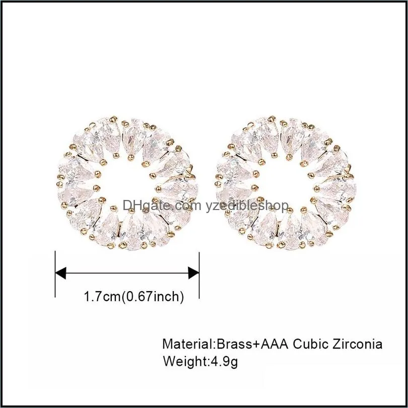 high quality zircon stud earrings cz stone round earrings gold/silver/rose gold for women lady wedding party jewelry z