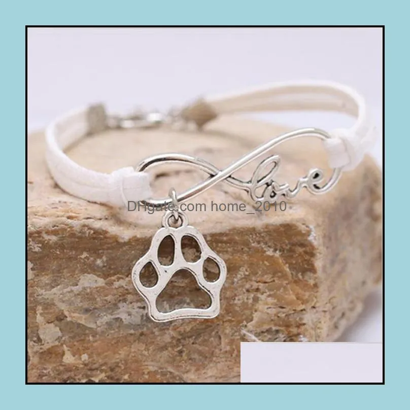 party favor cute pets dogs cat paw shape charm bracelet love pendant simple bracelets for women bangles vintage silver velvet rope chain fashion jewelry