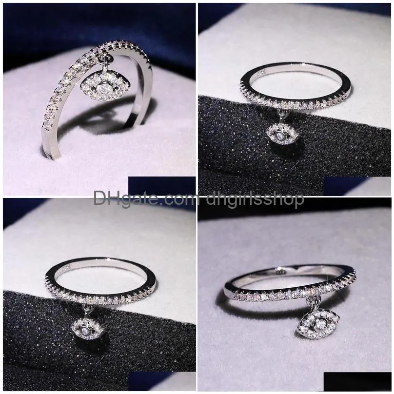 shiny designer crystal zircon ring with eye pendant diamond ring silver wedding engagement rings for women