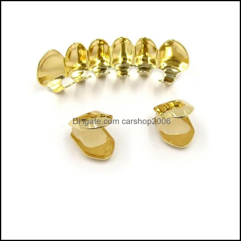 18k gold plated copper teeth braces plain hip hop up 2 bottom 6 teeth grillz dental mouth fang grills tooth cap jllxpp bdejewelry 536