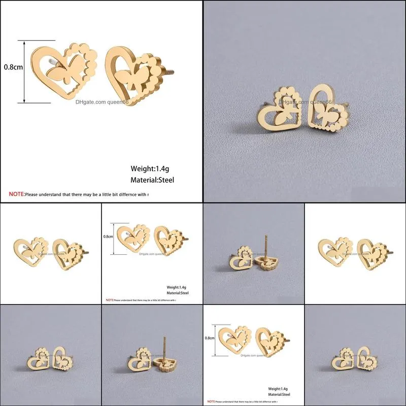 simple butterfly smooth mini small animal heart stud earring for women cartilage helix tragus piercing tiny