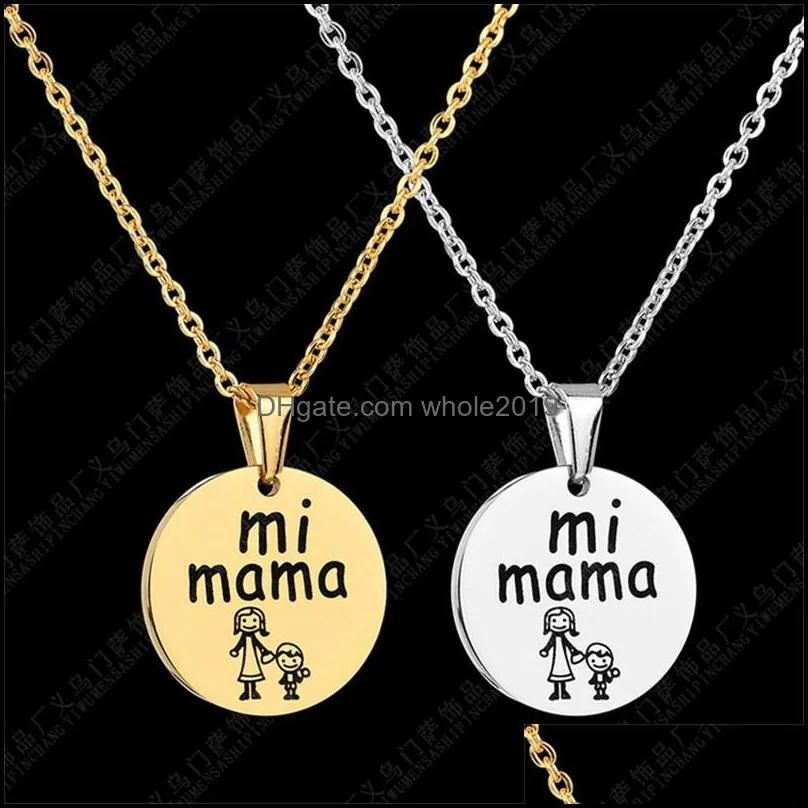 2020 mother day gift cute custom logo mi mama little girl family pendant necklace stainless steel necklace for women fashion jewelryz