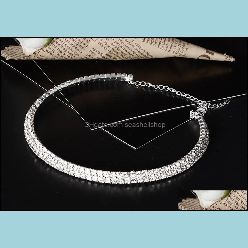 collier collares maxi necklace cord pageant 1 2 3 row stretch crystal rhinestone choker necklaces