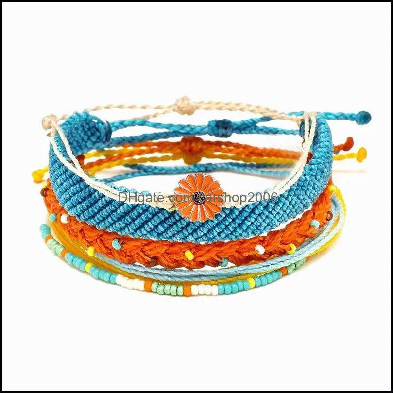 5 pieces wild fashion ins wax line handmade bracelet woven daisy sunflower blue and yellow mixed color rope chain wholesale gift1 522