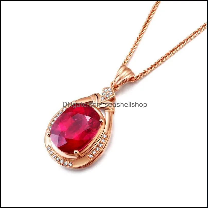 fashion rose gold inlaid imitation natural colored rubellite gemstone pendant zircon clavicle necklace ladies high jewelry rubellite