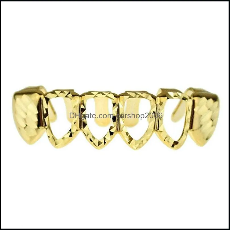  gold silver hollow open dlampnd cut 6 tooth top bottom grills teeth caps tooth hiphop grillz set party jewelry 535 t2