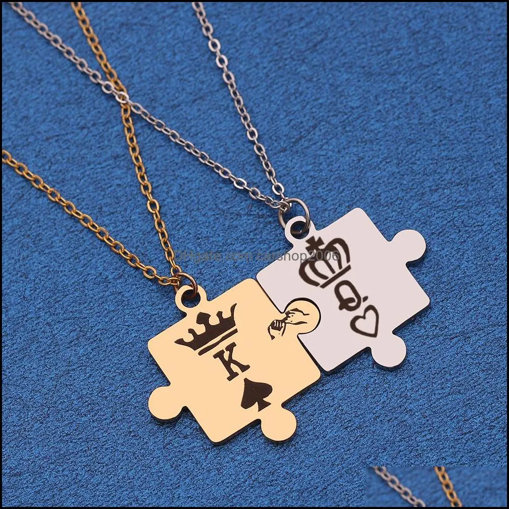 letters k q couple necklaces with crown stainless steel tag pendant necklace king queen engraved men jewelry gift