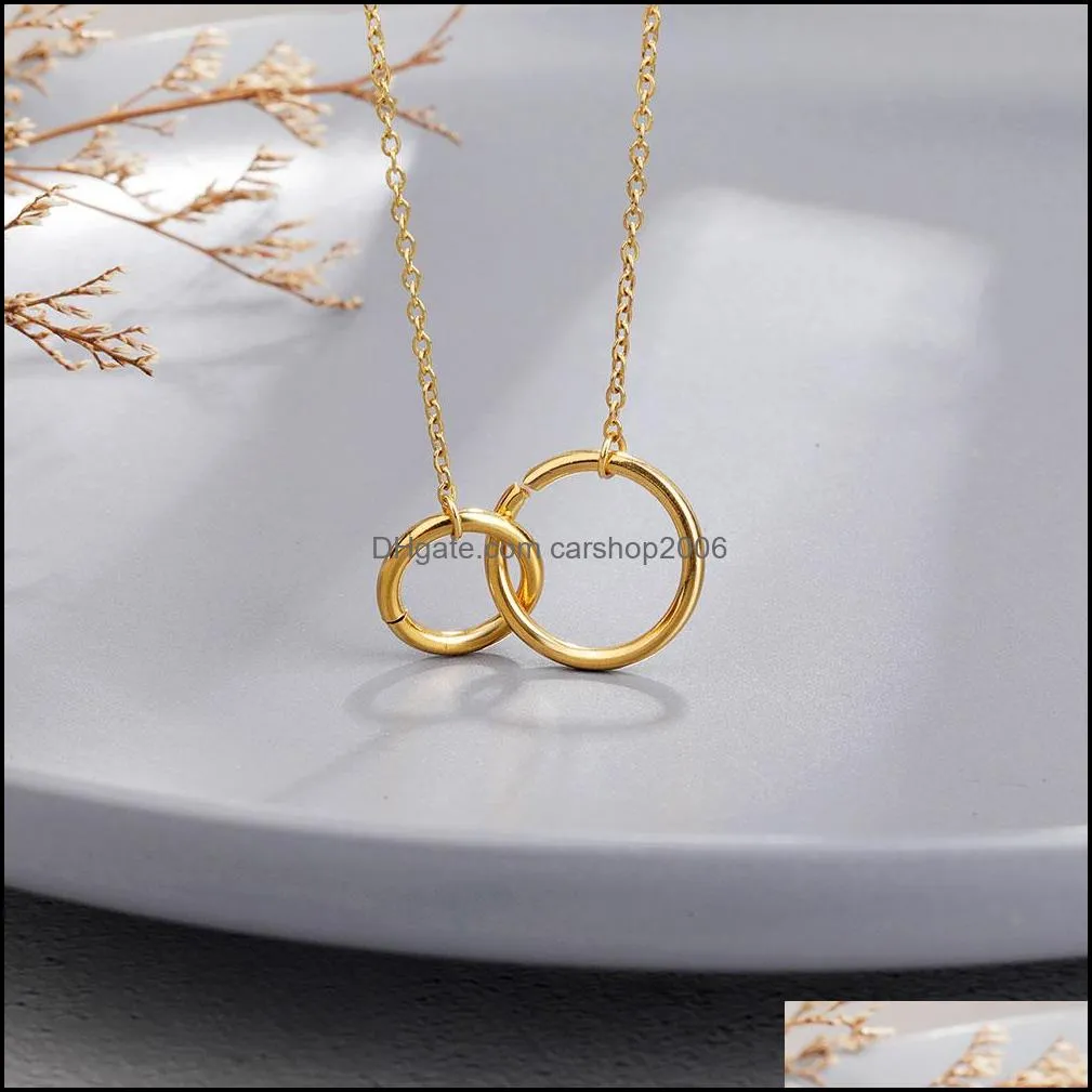 fashion double circle necklace women pendant clavicle chain statement choker necklaces collares valentines day