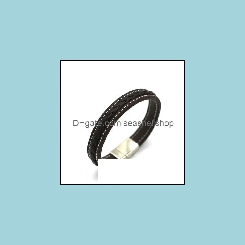 korean version of highgrade simple leather woven bracelet fashion classic punk tide male titanium steel bracelet jewelry