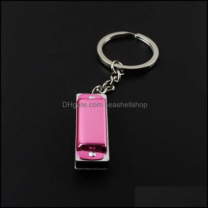 100pcs/lot metal 4 holes mini harmonica keychain children toys keyring kids gifts key chain bags mobile key rings c3