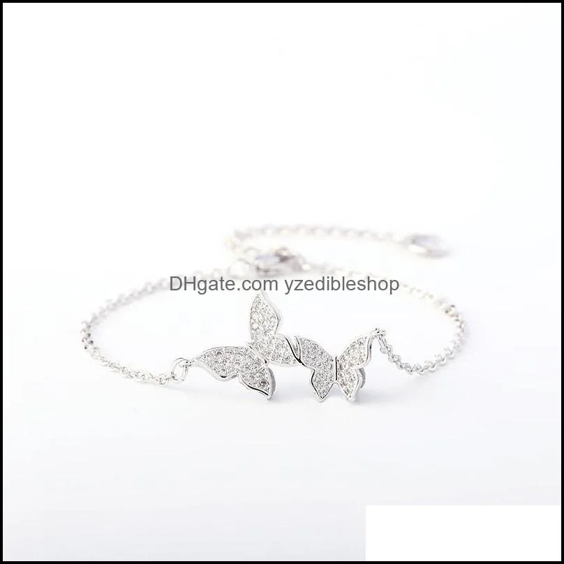 love gift cubic zirconia cz bridal butterfly bracelet silver gold chain adjustable bracelet for women wedding anniversary jewelryz