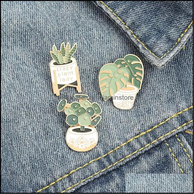 plant green metal brooches pin enamel brooches pins for women men gift fashion jewlery c3