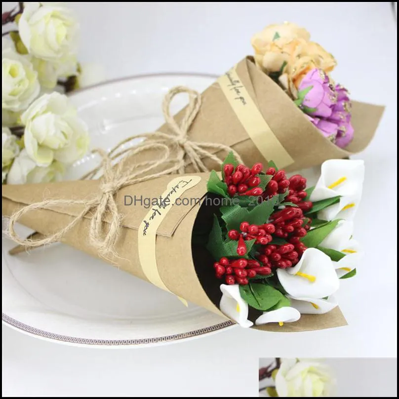 retro kraft paper gift wrapping bouquet primary color cone dried flower packing box diy rope candy wedding valentine day wq599