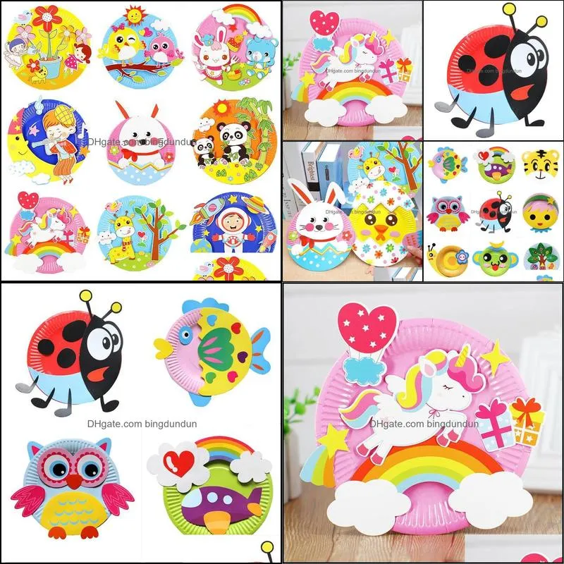 animal cartoon paper plate drawing diy handmade craft toys material package children creative puzzle colorful paa10094