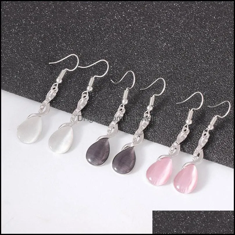  design pink opal necklace earrings and ring jewelry set natural gem stone water drop necklace earring set jewelry for women