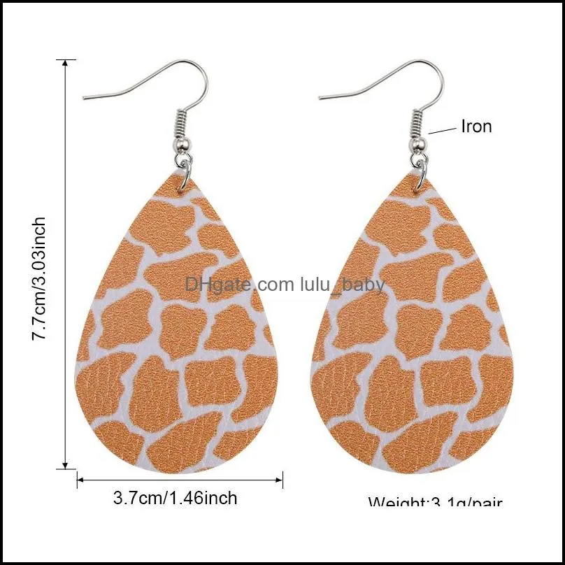 2020 design pu leather earrings for women leopard flamingo pattern teardrop leather bohemia water multi colors drop earrings jewelry