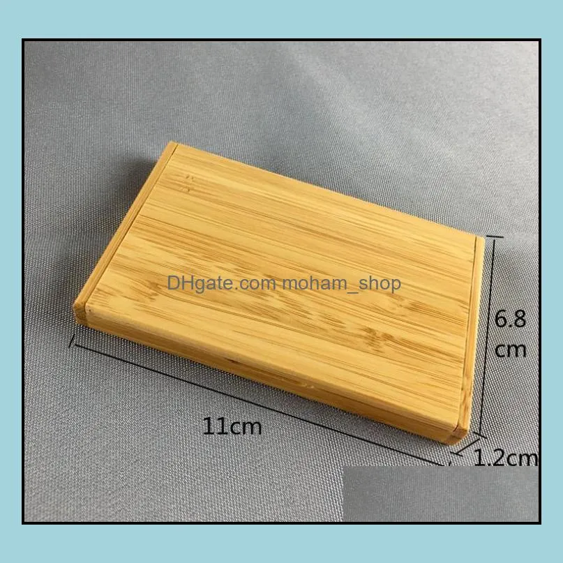 natural bamboo business card storage box id credit cards holder case organization desktop decoration home office supplies sn2721