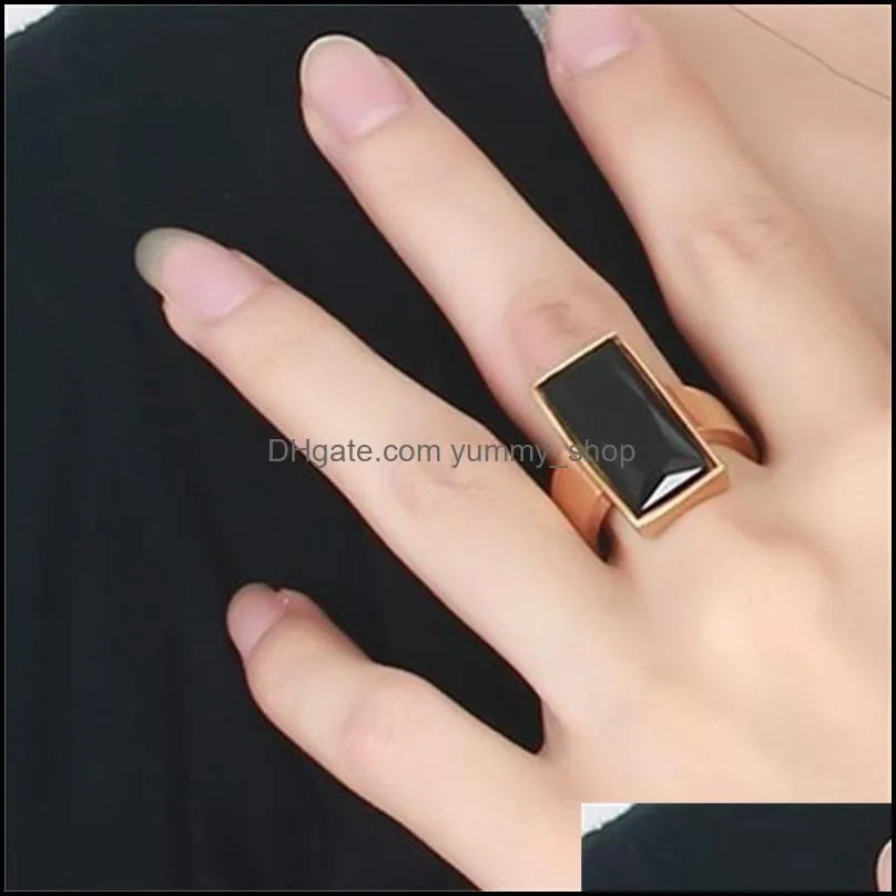womens rings stainless steel goldcolor rectangular black glass crystal ring for women fashion jewelry friend gift1 462 q2