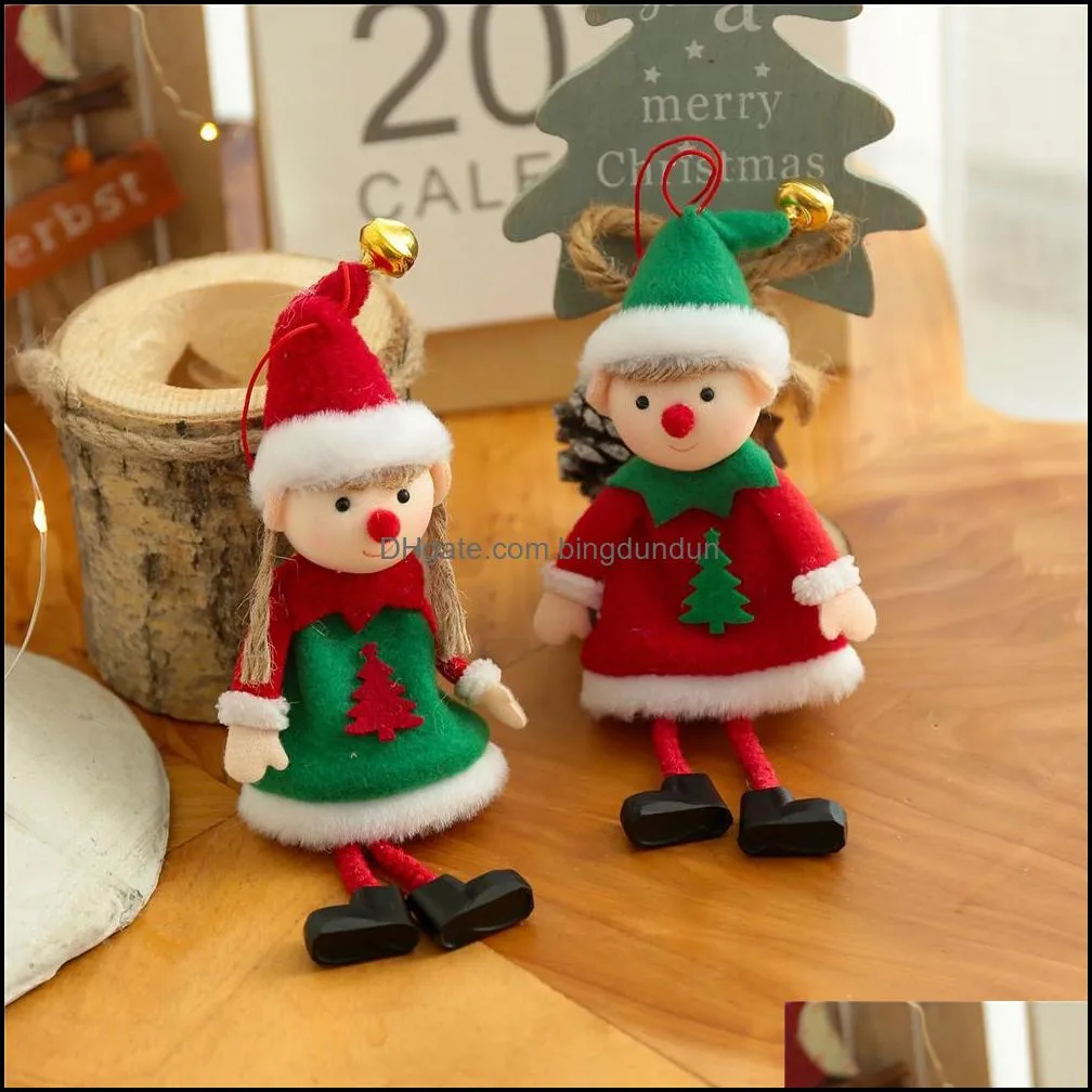 christmas decorations elves plush boy and girl pendant xmas elf dolls tree hanging ornaments kids gifts paa9952