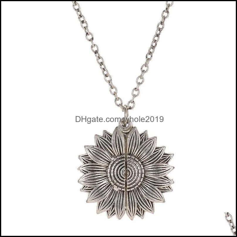 antique gold silver open locket necklace engraved you are my sunshine sunflower pendant necklace unique party jewelry gift
