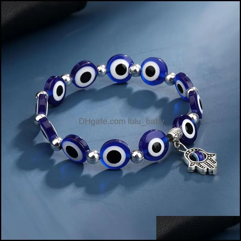 women beaded strands bracelets bohemian charm turkey hamsa hand evil blue eye bracelet polished beads bangle elastic pulsera jewelry