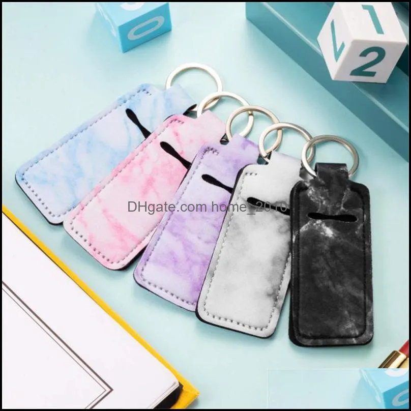 neoprene rectangle keychains marble leopard party stripe printed chapstick holder floral key ring lipstick holders lip balm cover keychain
