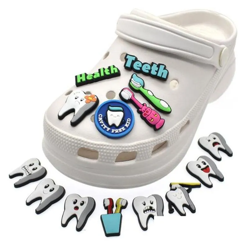 teeth health theme croc charms pvc shoecharms buckle garden shoe accessories kids gift toys