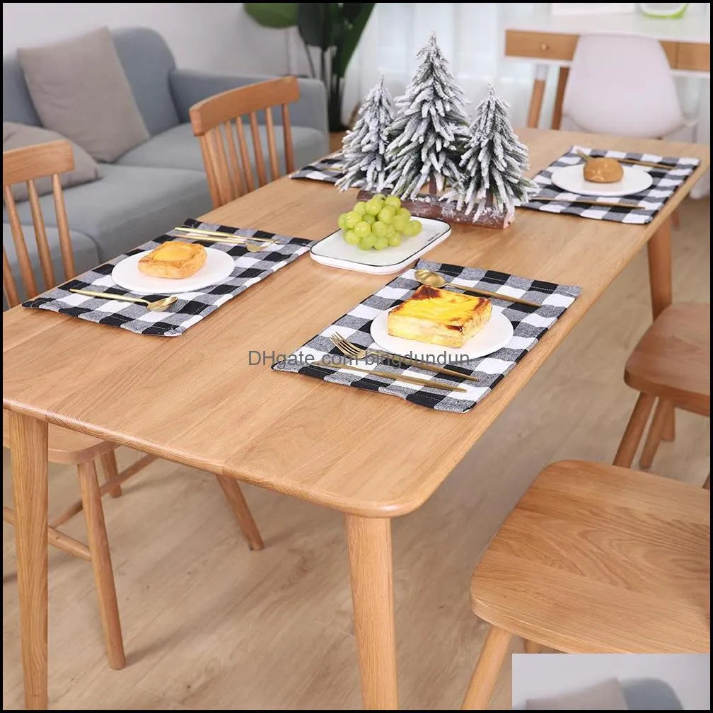 plaid placemat christmas decoration red black plaid table cutlery 44x29cm plate place mat tablecloth xmas home party decoration