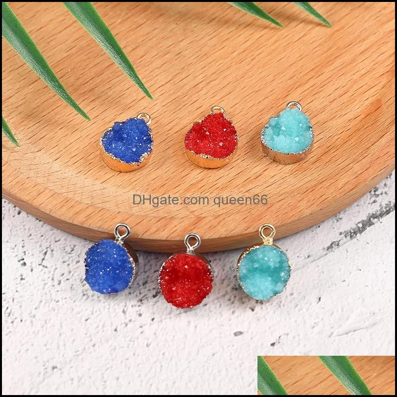 fashion design resin stone round druzy charms colorful stone 18k silver gold pated jewelry making for bracelet necklace earring