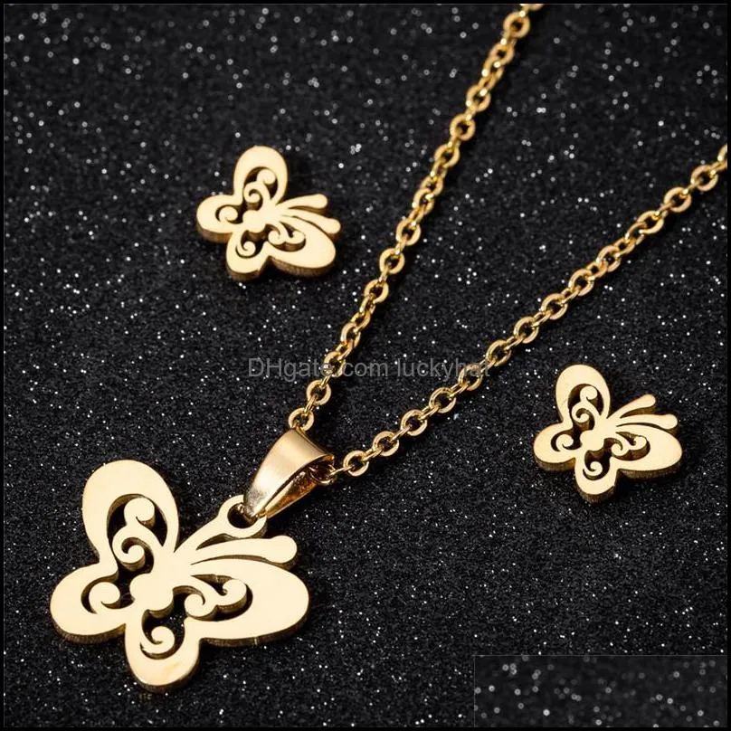 stainless steel butterfly necklace for women jewelry sets animal butterfly necklaces pendants cute earrings kids gifts jewelry
