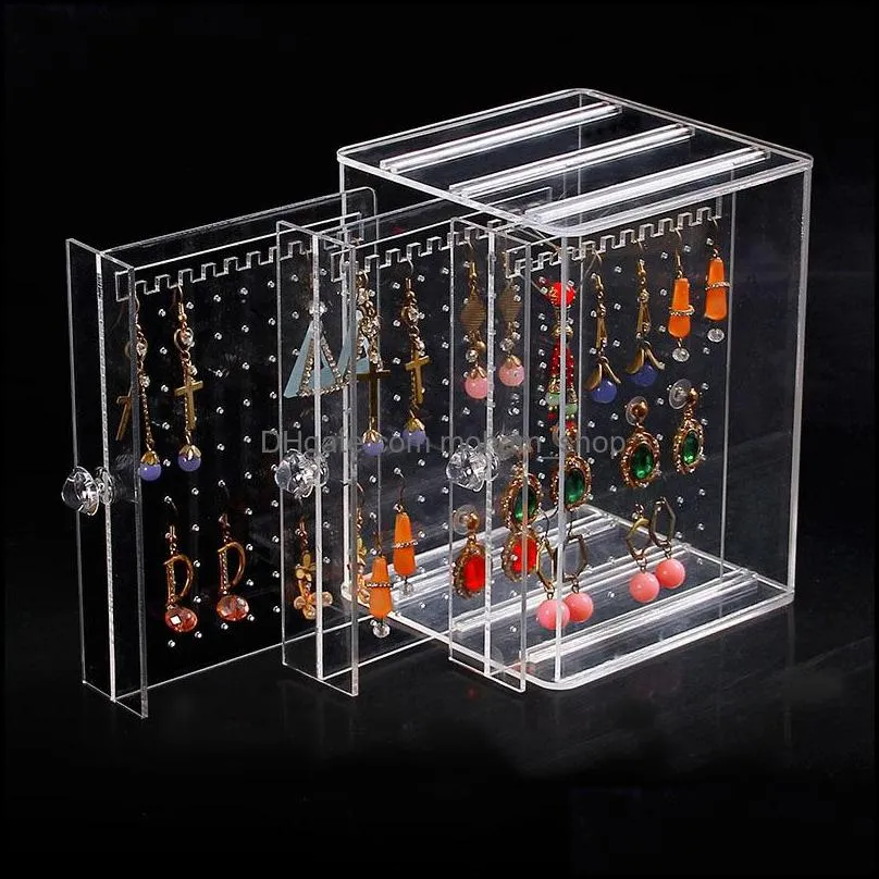 acrylic earring display stand transparent jewelry organizer earrings rings stud bracelet storage case hanger boxes with 3 vertical