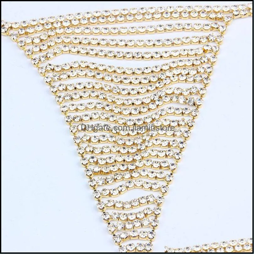 sexy full rhinestone layer tassel thong chain body chain for women iced out crystal underwear panties body jewelry c3