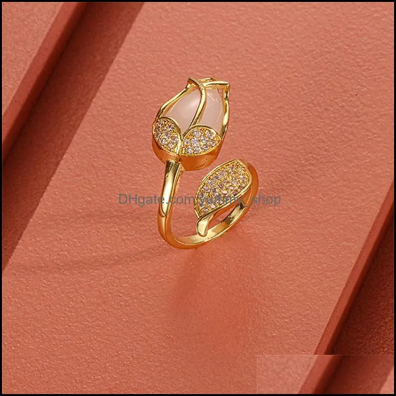 south koreas design fashion jewelry exquisite copper inlaid zircon opal tulip creative opening ring female prom party ring1 855