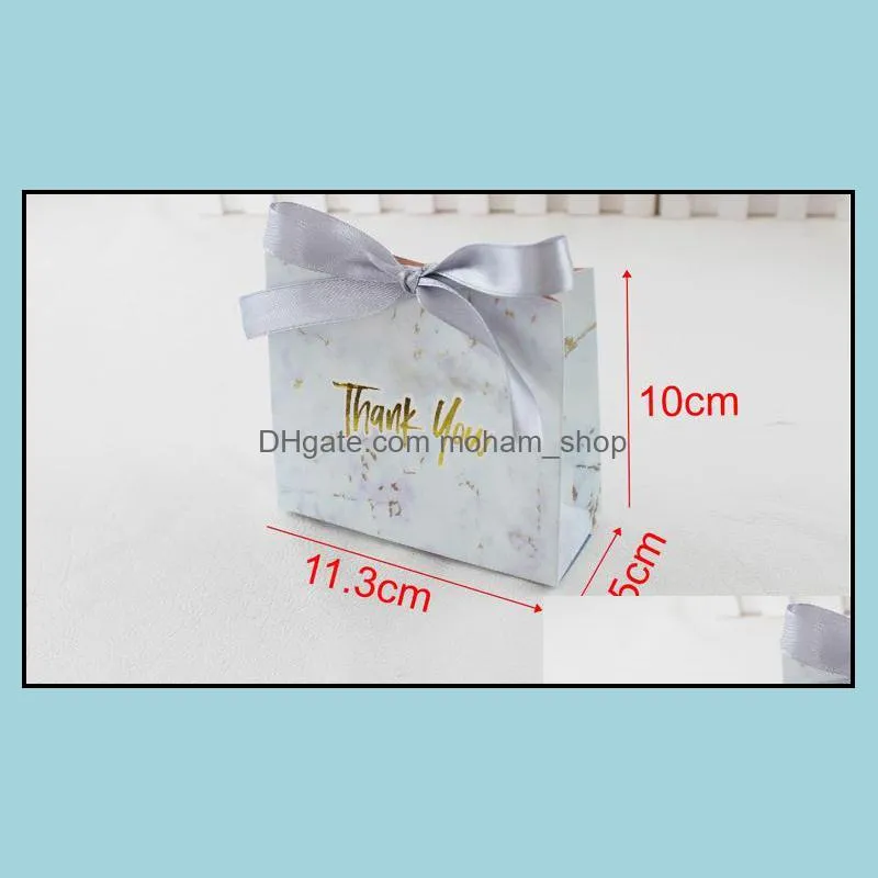 500pcs marble paper gift boxes foiling thank you bridal shower gift bags with ribbon sn1608
