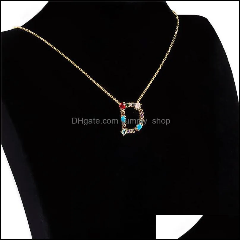  arrival colorful 26 initial letter pendant necklace for women lover multicolored rhinestoneplated gold necklace party jewelry