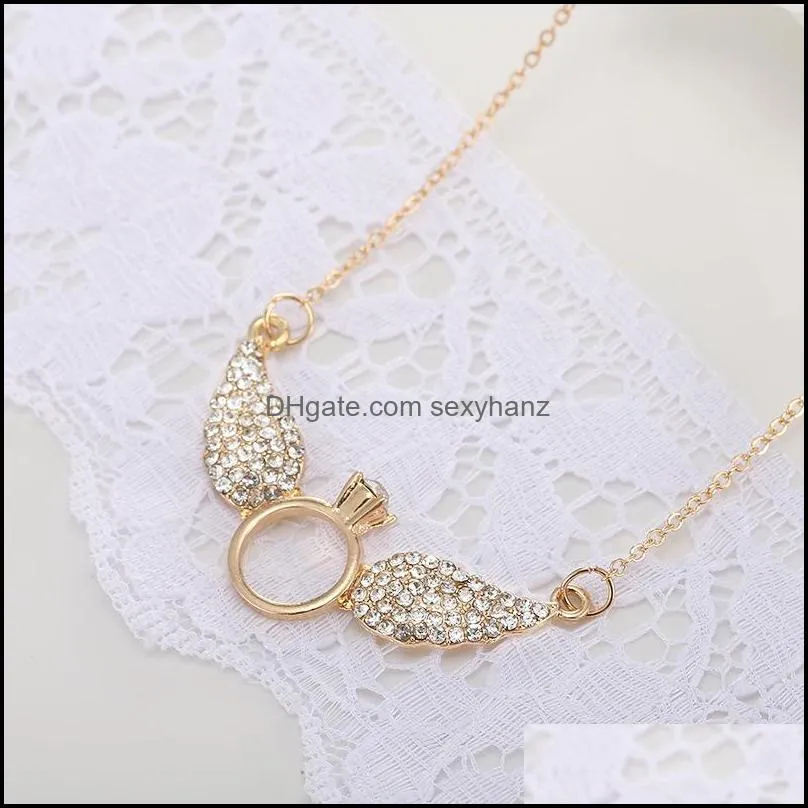 angel wings necklaces with ring crystal pendant necklace for women statement jewelry