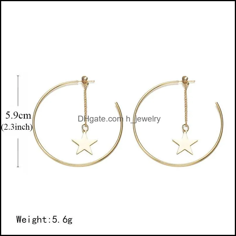 fashion exaggeration big circle hoop earrings for women fashion gold color trendy retro big round star earrings personality jewelry