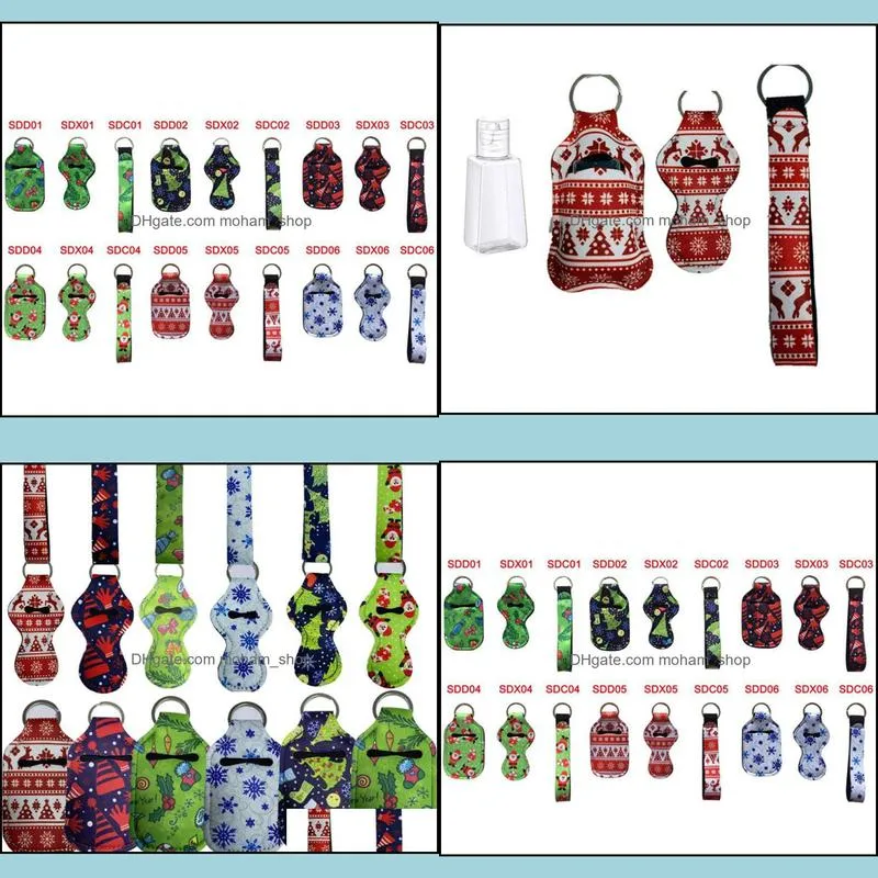 christmas styles 30ml hand sanitizer bottle holder keychain bags keychain chapstick holder neoprene wristlet wholesale hand soap holder